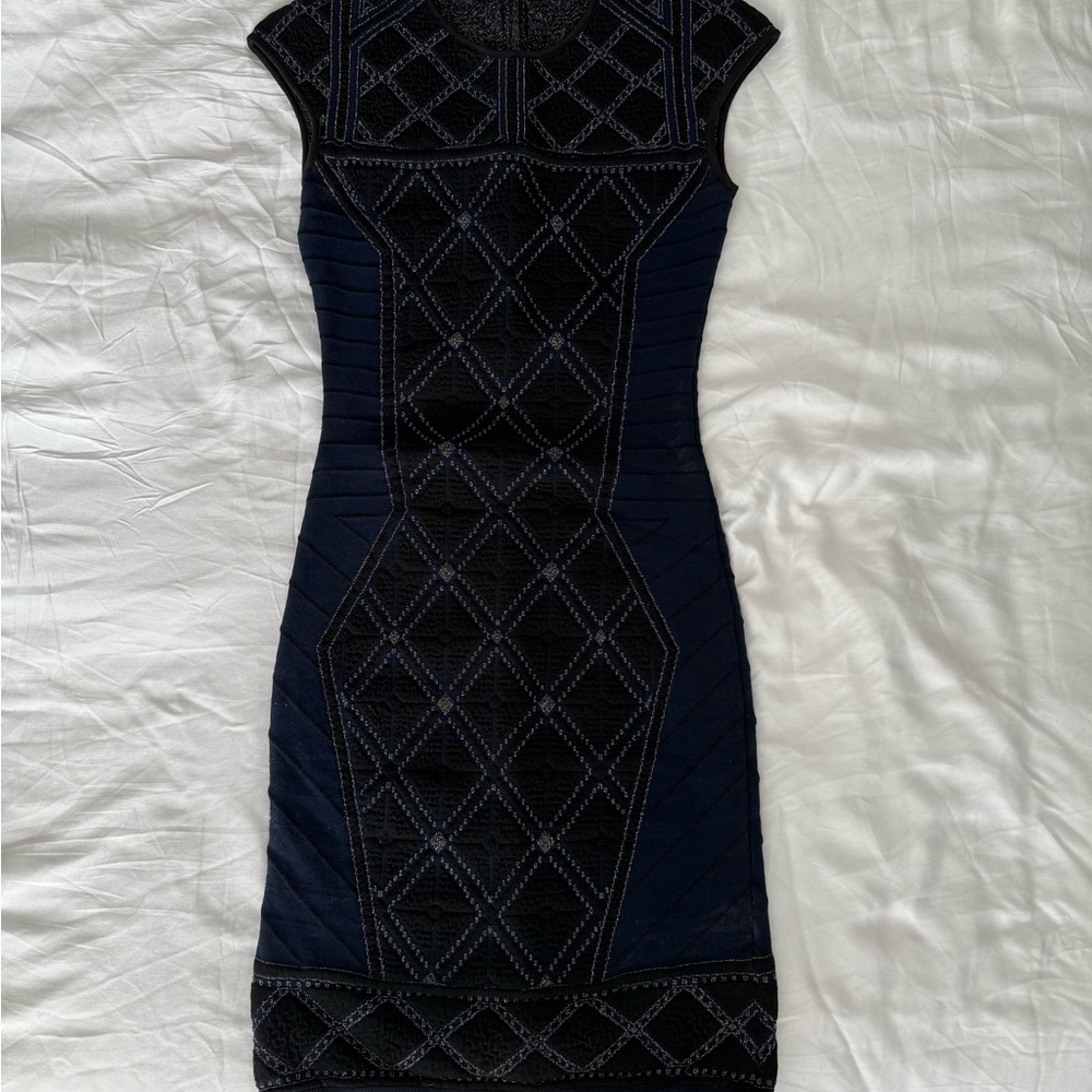 RVN Blue Bandeau Mini Dress Cap Sleeve Crew Neck